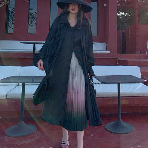 全2色 グラデーション プリーツスカート ロングスカート シンプル