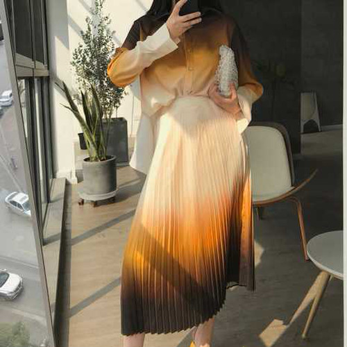 全2色 グラデーション プリーツスカート ロングスカート シンプル