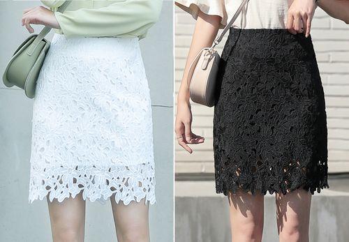 レースタイトスカート レディース 大きいサイズ 膝丈 黒 白 花柄 結婚