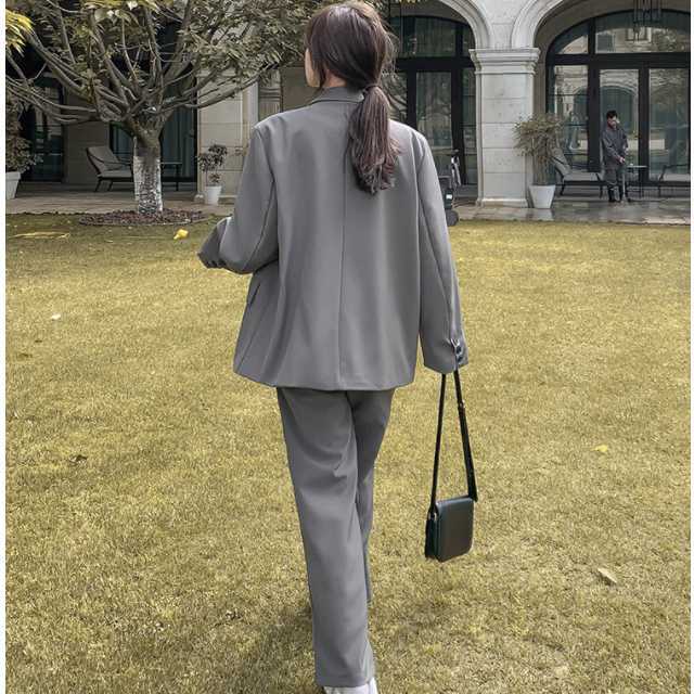 セットアップ スーツセット レディース 2点セット コート パンツ  通勤 ストレート 長袖 無地 大きめ 20代 30代 デイリー 着痩せ 3色 体型カバー カジュアル キレセク セットアップ スーツセット レディース 2点セット コート パンツ 通勤