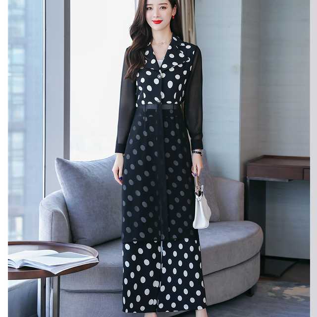 セットアップ ツーピース ジャケット パンツ スーツ ストライプ柄 ドット柄 長袖 ワイドパンツ シースルー エレガント オシャレ 大人かわいい キレセク