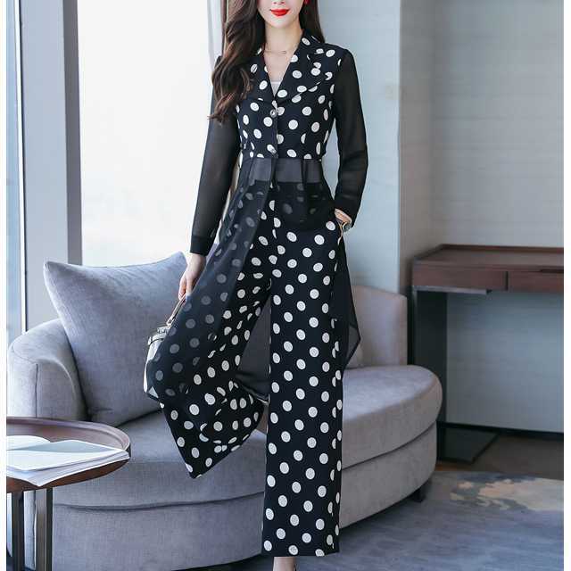 セットアップ ツーピース ジャケット パンツ スーツ ストライプ柄 ドット柄 長袖 ワイドパンツ シースルー エレガント オシャレ 大人かわいい キレセク