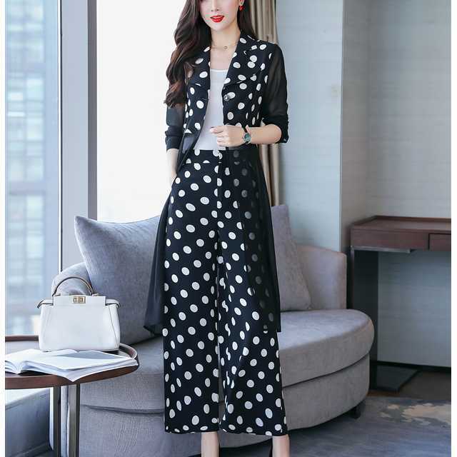 セットアップ ツーピース ジャケット パンツ スーツ ストライプ柄 ドット柄 長袖 ワイドパンツ シースルー エレガント オシャレ 大人かわいい キレセク