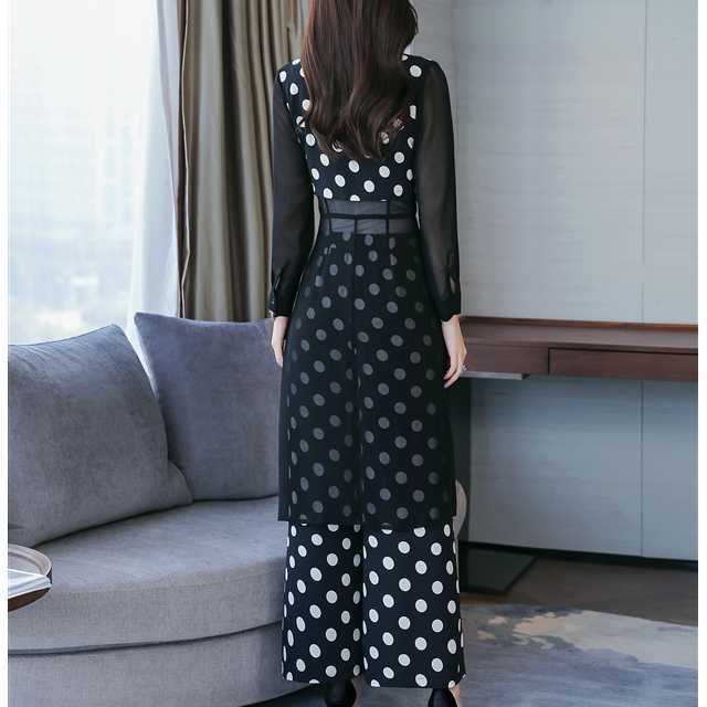 セットアップ ツーピース ジャケット パンツ スーツ ストライプ柄 ドット柄 長袖 ワイドパンツ シースルー エレガント オシャレ 大人かわいい キレセク