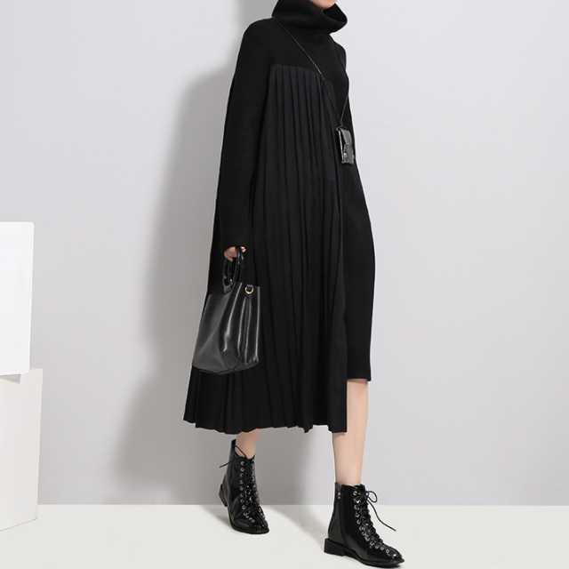 ワンピ—ス ロング衣装 長袖 ロング うつり変わり 筋目 レディース A生産ライン ハイネック 異原料品 流行り物 ボトルネック タートルネック 途轍も無い大きさ 全2色 キレセク