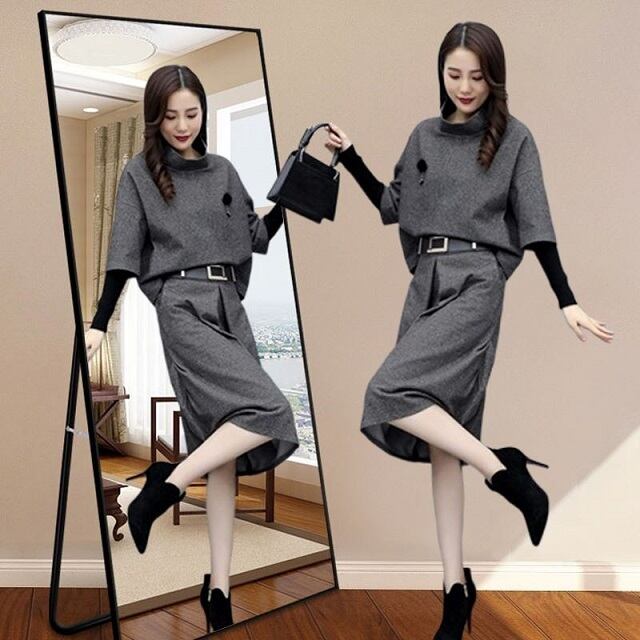 セットアップ スカートセット レディース スカートスーツ トップス 重ね着 ひざ丈 ハイネック ウエストゴム 通勤 オフィスカジュアル ビジネス キレセクの通販は 9,280円