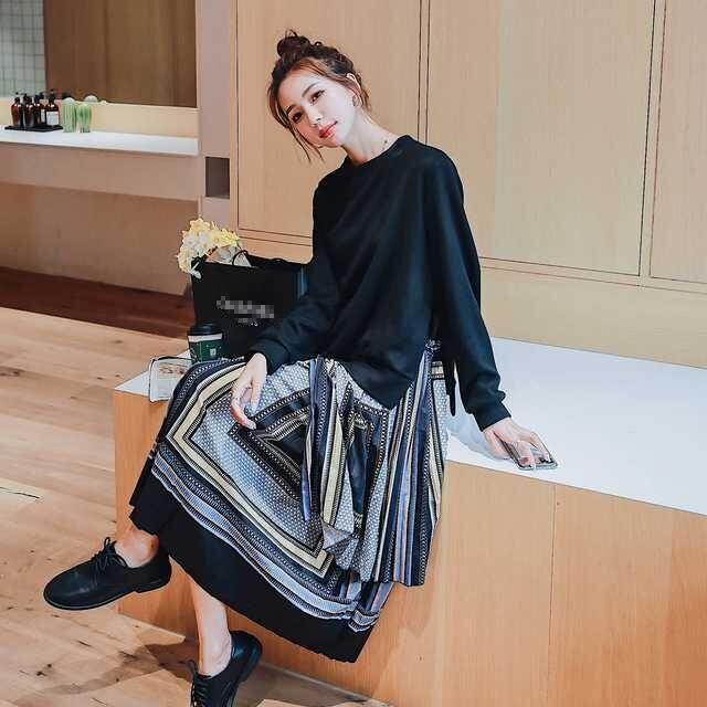 ワンピース ニットワンピース ロングワンピース レディース 長袖 ドッキングワンピース ニットワンピース ニット プリーツスカート 幾何学模様 ロングワンピ プリーツ 長袖ワンピース ニットワンピ きれいめ 清楚 上品 キレセク