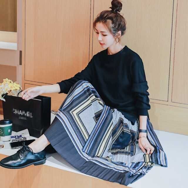 ワンピース ニットワンピース ロングワンピース レディース 長袖 ドッキングワンピース ニットワンピース ニット プリーツスカート 幾何学模様 ロングワンピ プリーツ 長袖ワンピース ニットワンピ きれいめ 清楚 上品 キレセク