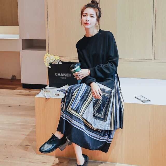 ワンピース ニットワンピース ロングワンピース レディース 長袖 ドッキングワンピース ニットワンピース ニット プリーツスカート 幾何学模様 ロングワンピ プリーツ 長袖ワンピース ニットワンピ きれいめ 清楚 上品 キレセク
