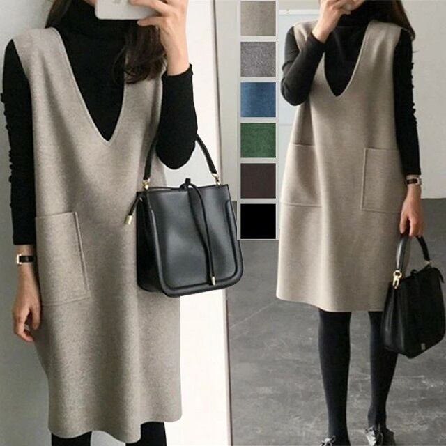 ワンピース ジャンパースカート サロペット レディース Vネック 膝丈 チュニック 重ね着 ジャンパースカート レイヤード 大きいサイズ キレセクの通販は 5,049円