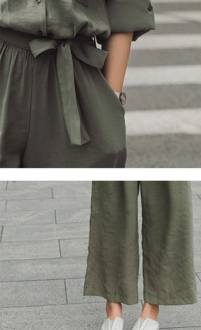 オールインワン レディース ジャンプスーツ つなぎ 袖あり vネック