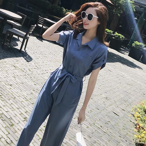 オールインワン レディース ジャンプスーツ つなぎ 袖あり vネック