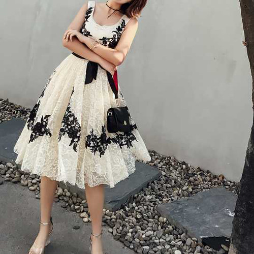 小さいサイズ 大きいサイズ 白 レディース ワンピース イブニングドレス パーティドレス ひざ丈 ノースリーブ 花柄 刺繍 レース ウエストの通販はau Pay マーケット Urubei ウルベイ Au Pay マーケット店