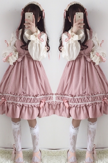 レディース フリル ロリータ リボン ワンピース スカート ボンネット コスプレ メイド ゴシック コスチューム 大人可愛い 夢かわ_1