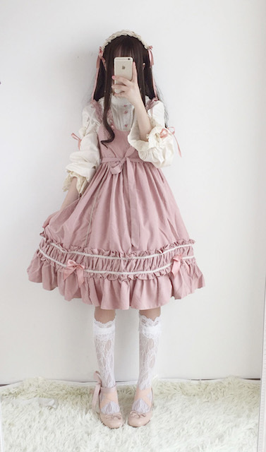 レディース フリル ロリータ リボン ワンピース スカート ボンネット コスプレ メイド ゴシック コスチューム 大人可愛い 夢かわ_2