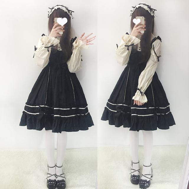 レディース フリル ロリータ リボン ワンピース スカート ボンネット コスプレ メイド ゴシック コスチューム 大人可愛い 夢かわ_3