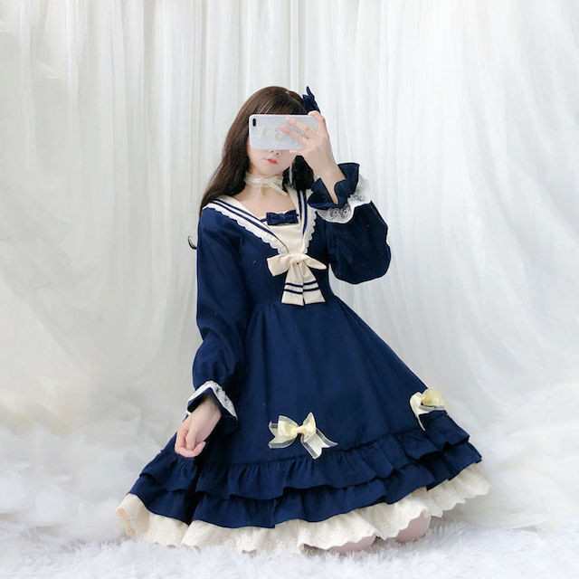 小さいサイズ 大きいサイズ レディース フリル ロリータ リボン ワンピース セーラー コスプレ メイド ゴシック コスチューム 大人可愛い 夢かわの通販は