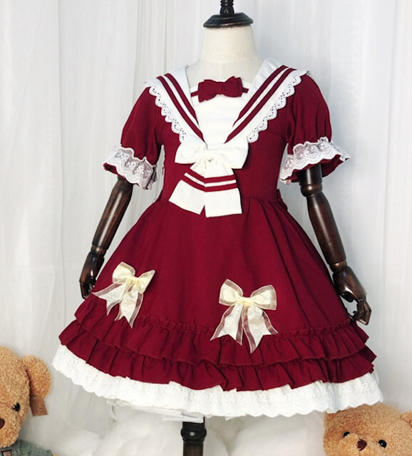 小さいサイズ 大きいサイズ レディース フリル ロリータ リボン ワンピース セーラー 半袖 コスプレ メイド ゴシック 甘かわ コスチューム 大人可愛い 夢かわ 小さいサイズ 大きいサイズ レディース フリル ロリータ リボン