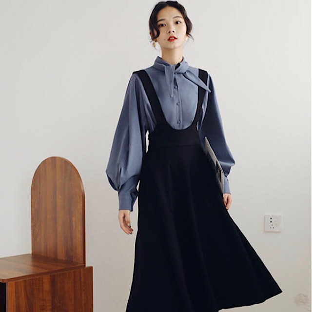 大きいサイズ ワンピース セットアップ パフスリーブ ハイウエスト切り替え シック フェミニン 2020秋 2020冬 新着 トレ定 夢かわ ロマ