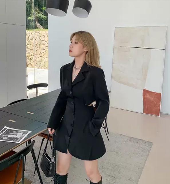 大きいサイズ サイドスリット 韓国発 ワンピース 個性的 ダブル