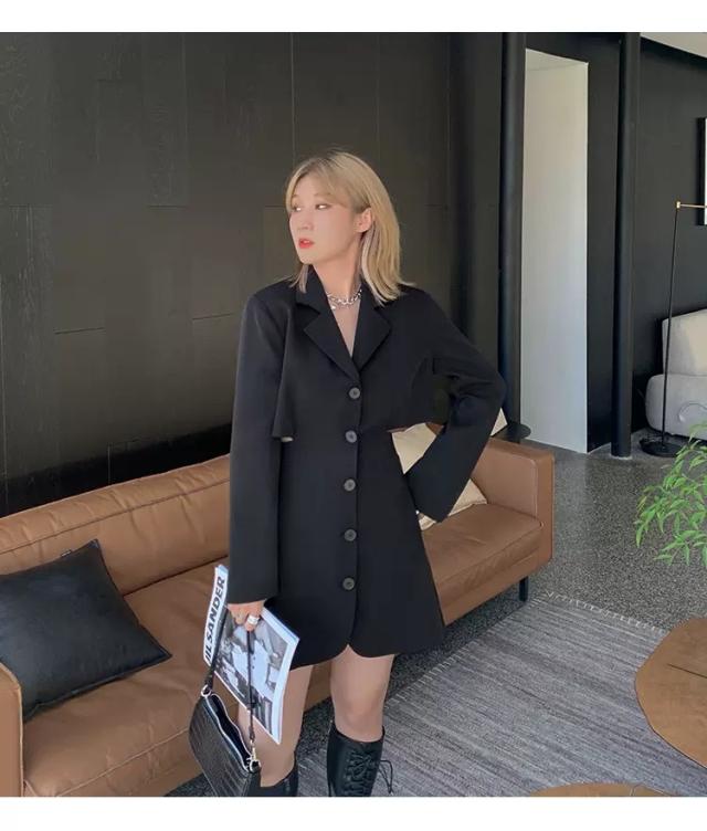 大きいサイズ サイドスリット 韓国発 ワンピース 個性的 ダブル