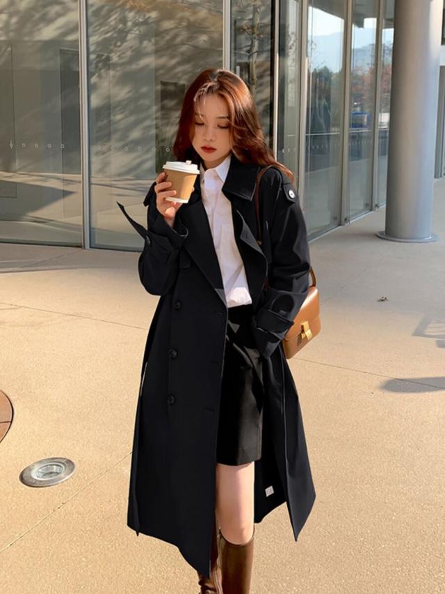 アウター レディース トレンチ コート ロング丈 無地 定番 通勤 お出かけ デート きれいめ ナチュラル 大人カジュアル シンプル ベージュ 黒 春 秋 キレナチュ 大きいサイズ 小さいサイズ_15