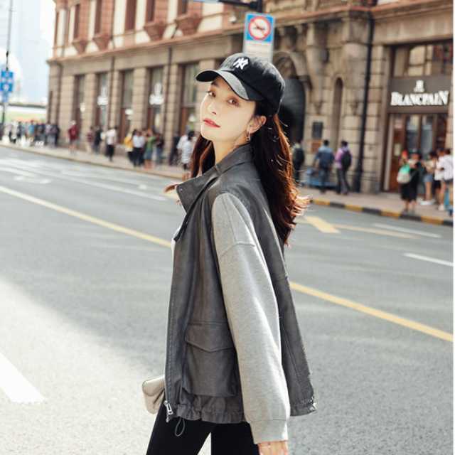 全2色 ブルゾン ジャケット レディース メンズライク 異素材切替 異