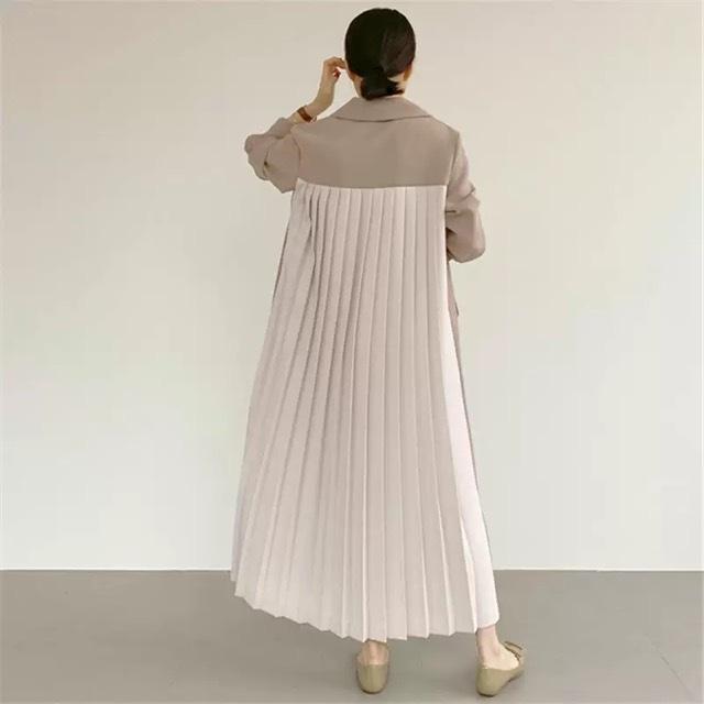 プリーツワンピース ロング 長袖 バックプリーツ ワンピース 結婚式
