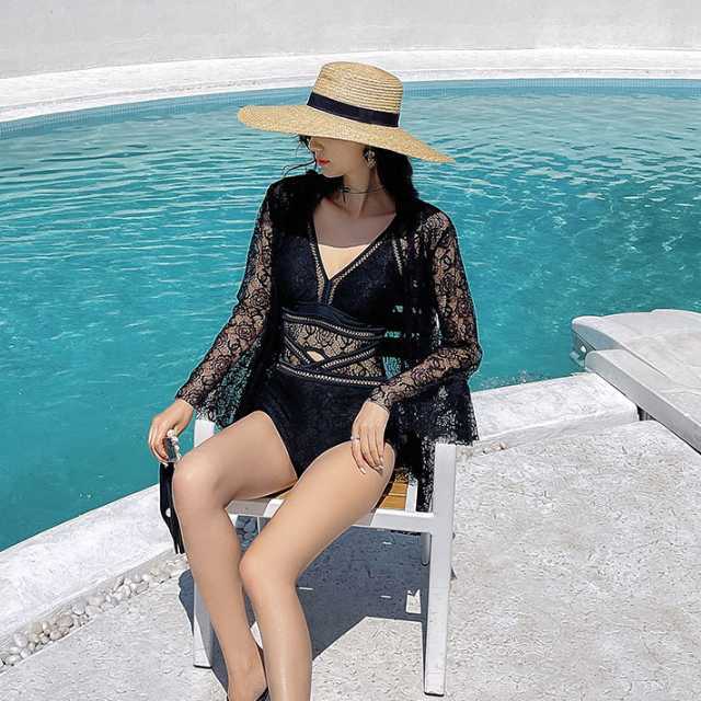 水着 レース モノキニ バックコンシャス 背中見せ 体系カバー Vネック