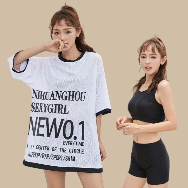 水着 レディース ビキニ タンキニ 海 プール 温泉 夏 学生 体型カバー スリーピース セット 水20 水30 かわ大 ロゴ メッシュ