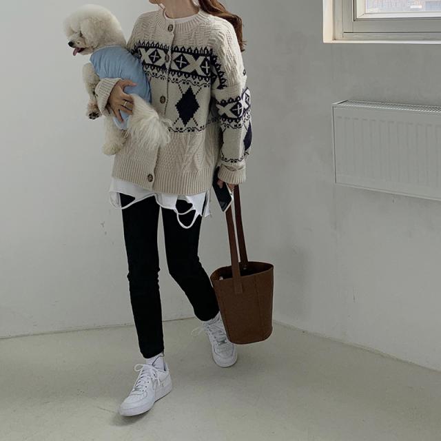 トップス レディース ニット カーディガン レディース 秋 冬 ノルディック柄 カーディガン ドロップショルダー アーガイル柄 ニット ゆったり 丸首 カジュアル おしゃれ 大人可愛い レトロ ナチュラル キレナチュ トップス レディース ニット カーディガン レディース 秋 冬