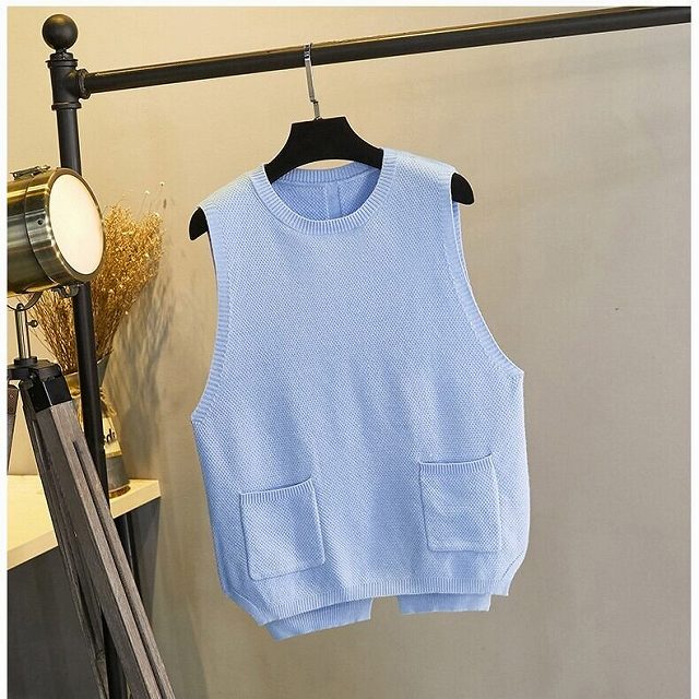 ニットベスト レディース 重ね着 ベスト ノースリーブ ラウンドネック