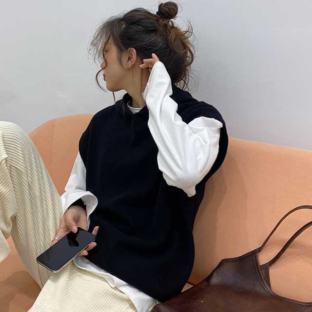 全3色 フード付き ノースリーブ ニット パーカー プルオーバー ベスト ラフカ ジュアル あったか ストリート 無地 シンプル 通学 春 レディース 春2020 夏2020 トレ定の通販は 8,028円