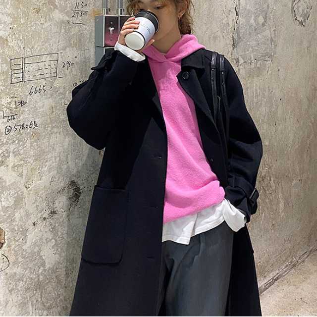 全3色 フード付き ノースリーブ ニット パーカー プルオーバー ベスト