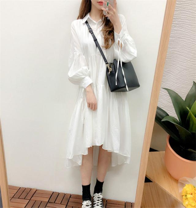 春 ワンピース シャツワンピース ティアード ワンピース ボリューム ロング アシンメトリー かわいい 清楚 ホワイト ロングワンピの通販はau Pay マーケット ニューウィングス