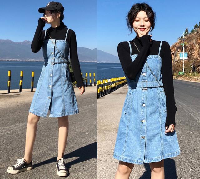 ジャンパースカート デニム ワンピ Aライン フレアスカート スリム デニム 無地 レトロ 韓国風 ワンピース 膝丈の通販はau Pay マーケット ニューウィングス