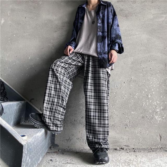 ワイドパンツ メンズ チェック パンツ ボトムス ズボン ストレート ゆったり チェック 格子柄 韓国ファッション ブラック の通販はau Pay マーケット ニューウィングス