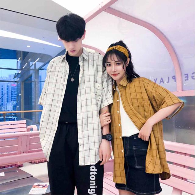 ペアネックレス がら チェック柄 ロングシャツ カップル トレンド 男性 流行 恋人 プレゼント カジュアル メンズ 半袖の通販はau Pay マーケット ｍｄｋ１号店