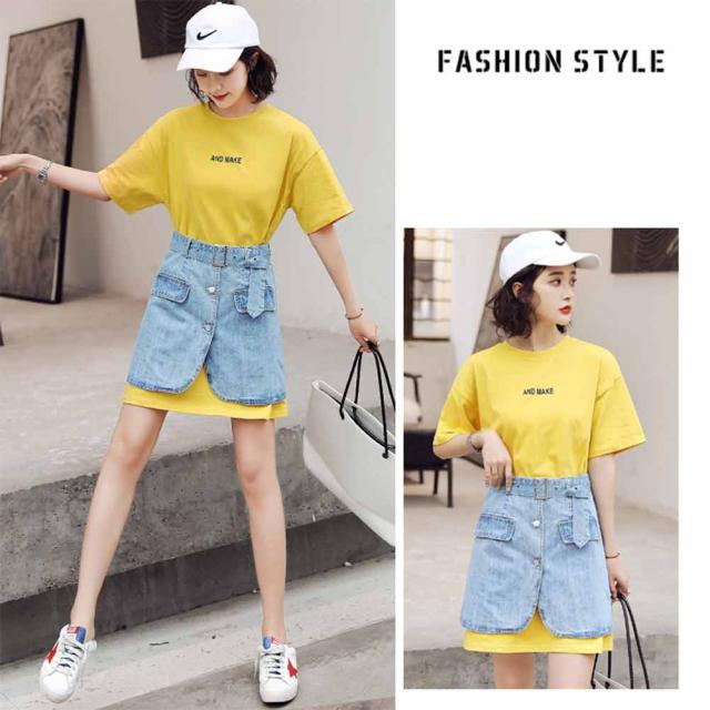 ロングtシャツ 上下セットアップ ゆるシルエット レディース デニムスカートミニ ショート丈 セットアップ スカート の通販はau Pay マーケット ｍｄｋ１号店