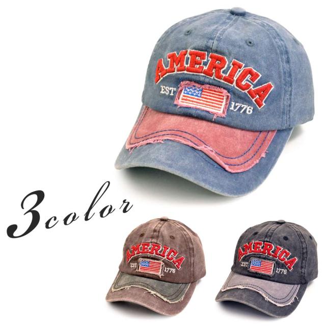 送料無料 America星条旗刺繍ダメージキャップ 帽子 メンズキャップ 野球帽 アメカジ サーフ系 ストリート系 ビンテージ ブルー ブラウン の通販はau Pay マーケット Stella