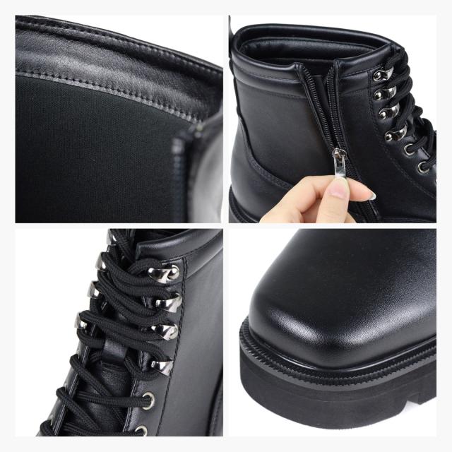 レースアップブーツ メンズ スクエアトゥ 9ホール 編み上げ 厚底 タンクソール ショートブーツ 5cmヒール No.6320 25.0cm〜27.0cm 黒 ブラック Dedes デデス