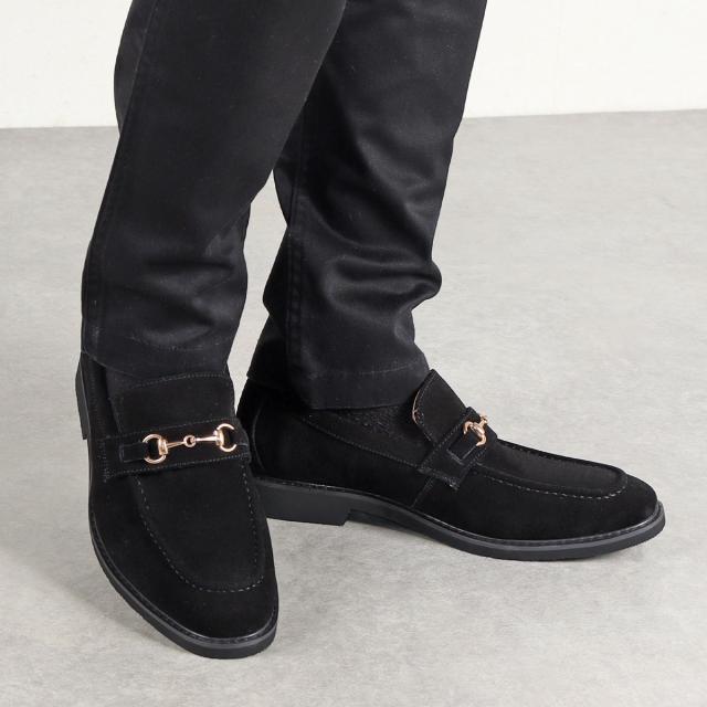 ビットローファー メンズ 本革  スエード Uチップモカ 3E 歩きやすい 2.5cmヒール カジュアル No.6358 25.0cm〜27.0cm 黒 デデス