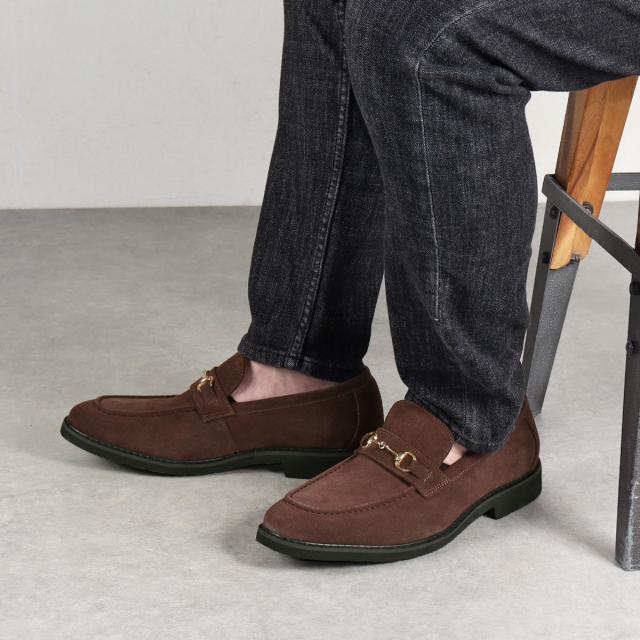 ビットローファー メンズ 本革  スエード Uチップモカ 3E 歩きやすい 2.5cmヒール カジュアル No.6358 25.0cm〜27.0cm 黒 デデス