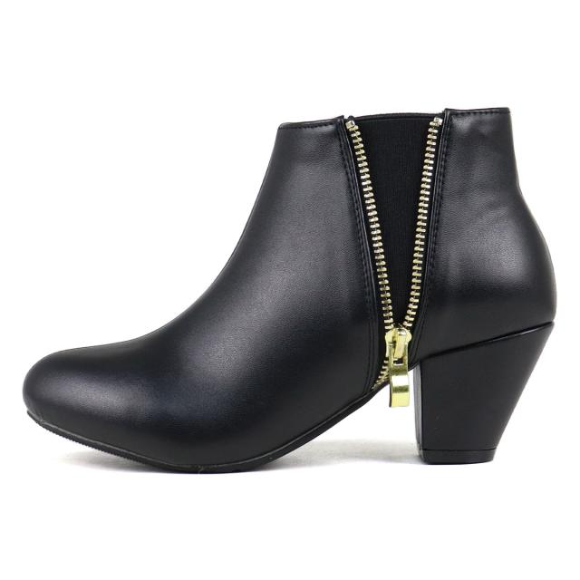 ブーツ レディース ショートブーツ サイドゴア 6.5cmヒール 飾り