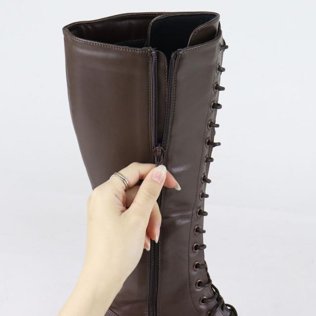 ブーツ レディース メンズ ユニセックス レースアップ 厚底 ロング丈 5cmヒール No.9090 22.0-27.0cm 黒 リバティードール_1