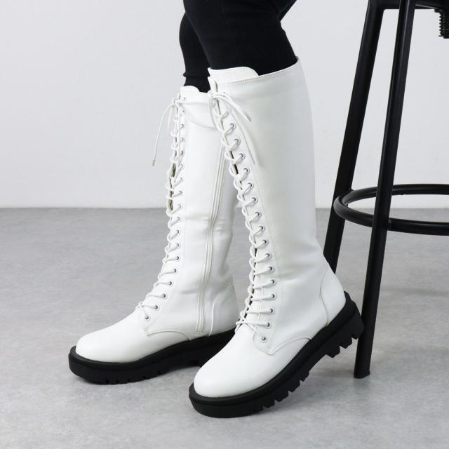 ブーツ レディース メンズ ユニセックス レースアップ 厚底 ロング丈 5cmヒール No.9090 22.0-27.0cm 黒 リバティードール_3