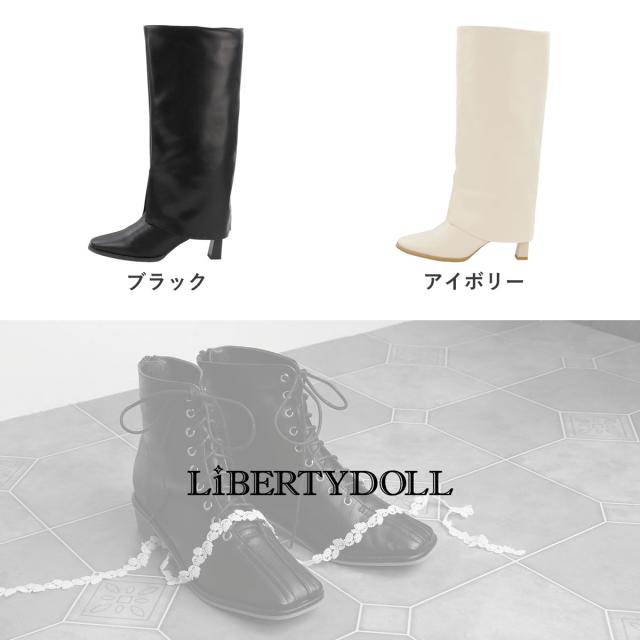 レディース ロングカバーブーツ 6.5cmヒール センターシーム スクエアトゥ 合皮 No.9132 22.5cm-24.5cm LiBERTYDOLL リバティードール_12