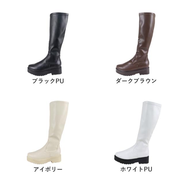 ブーツ レディース 厚底 5cmヒール 美脚 ロング丈 サイドジップ 履きやすい ストレッチ素材 歩きやすい ストーム 22.5-25.0cm No.1544 白 黒 防寒 履き口 スタイルアップ ブラック ホワイト 疲れにくい やわらかい 韓国 ファッション 秋 冬 LOVEHUNTER ラブハンター_14
