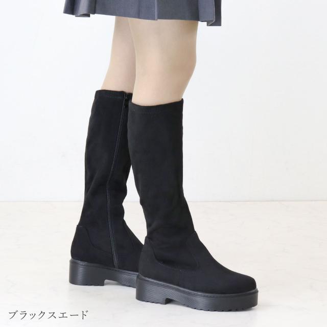 ブーツ レディース 厚底 5cmヒール 美脚 ロング丈 サイドジップ 履きやすい ストレッチ素材 歩きやすい ストーム 22.5-25.0cm No.1544 白 黒 防寒 履き口 スタイルアップ ブラック ホワイト 疲れにくい やわらかい 韓国 ファッション 秋 冬 LOVEHUNTER ラブハンター_7