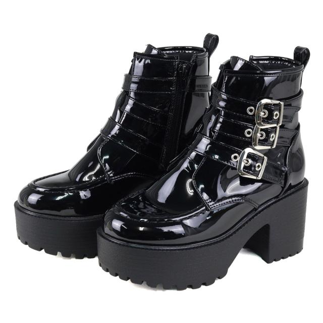 ショートブーツ レディース 厚底 8.0cmヒール ベルト サイドジップ No.1615 22.5-24.5cm 黒 LOVEHUNTER ラブハンター_12